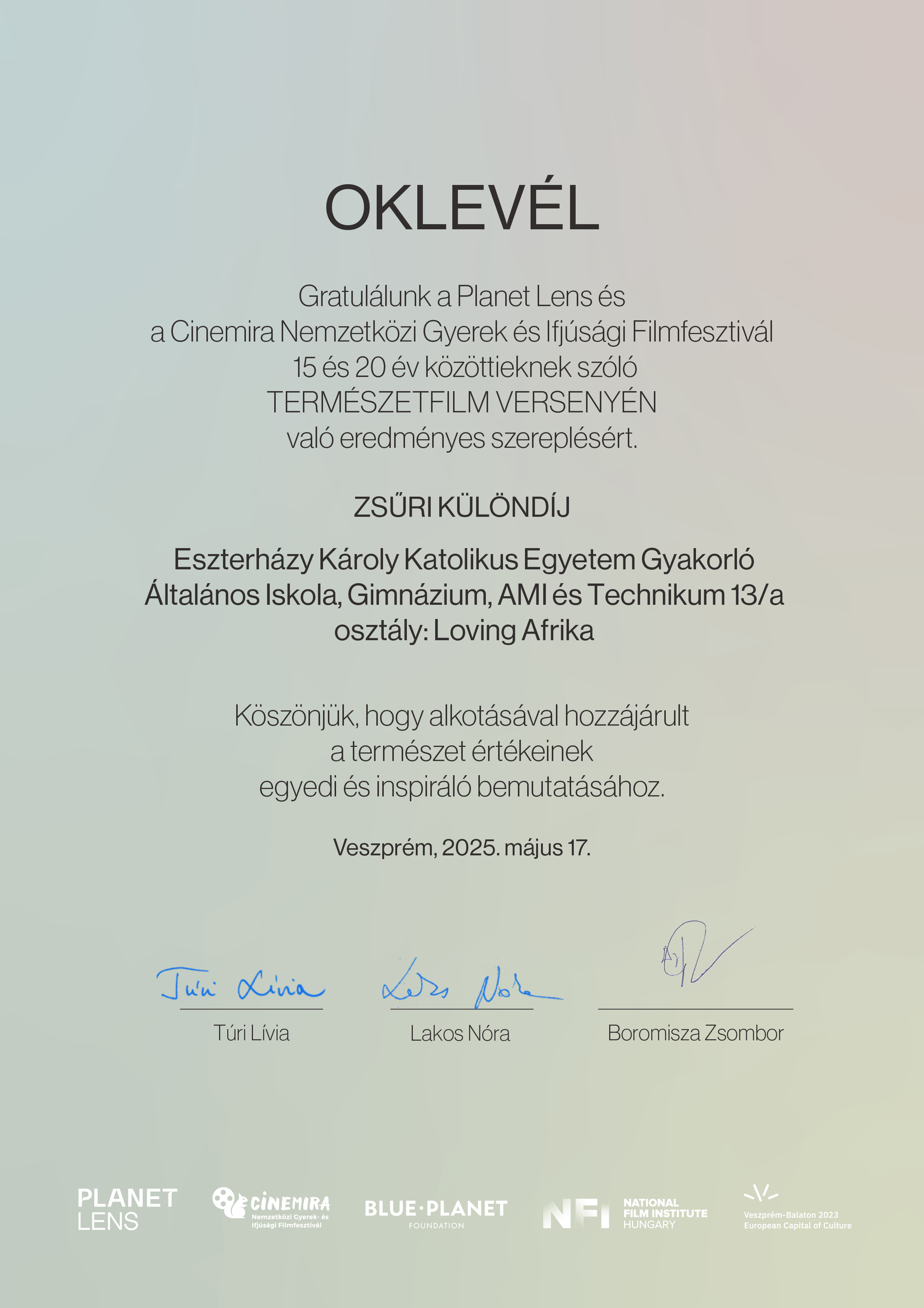 2- Cinemira_oklevél_LovingAfrika_SIGNED