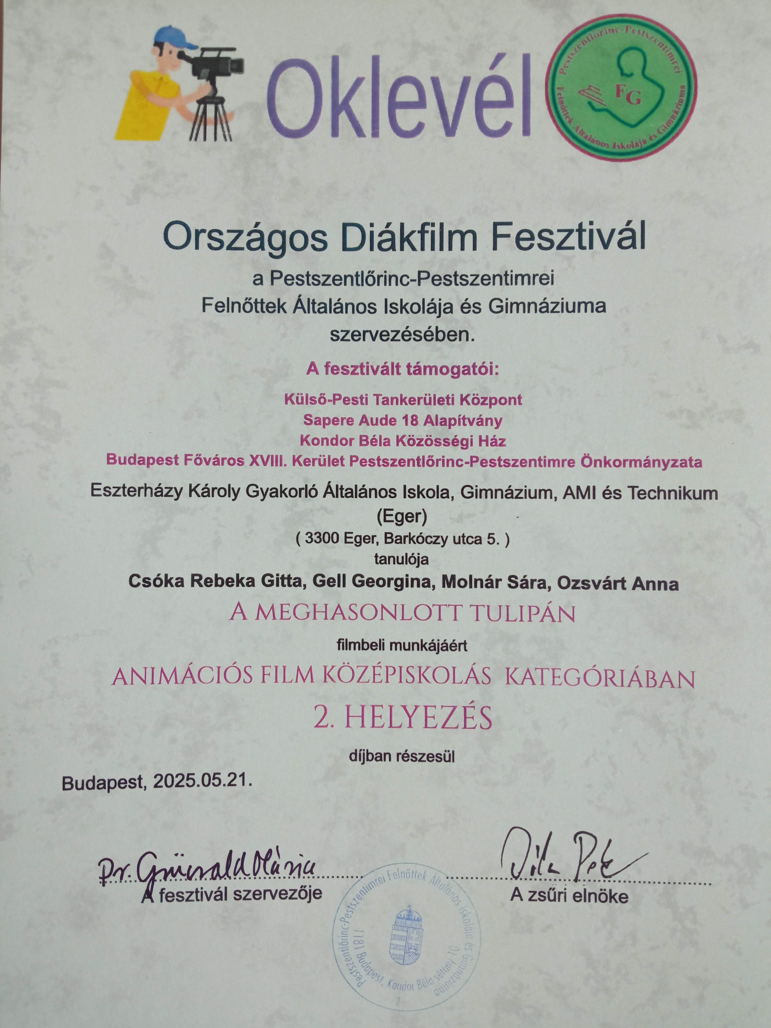 Orsz- Diákfilm Feszt 2025 II- hely