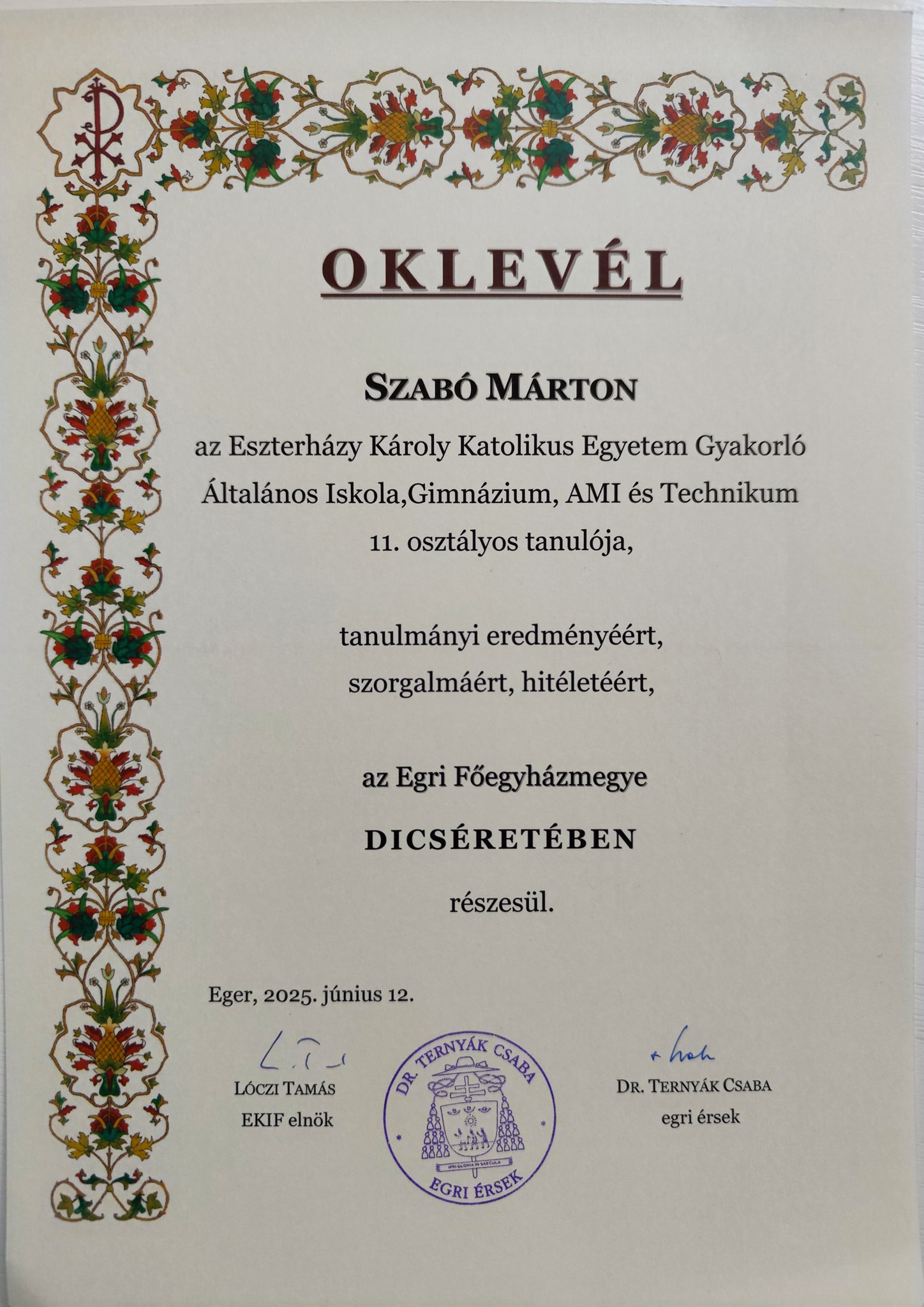 Szabó Marci oklevél