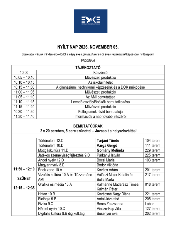 Nyílt nap információk, és képzéseinkről(REGISZTRÁCIÓ!!)