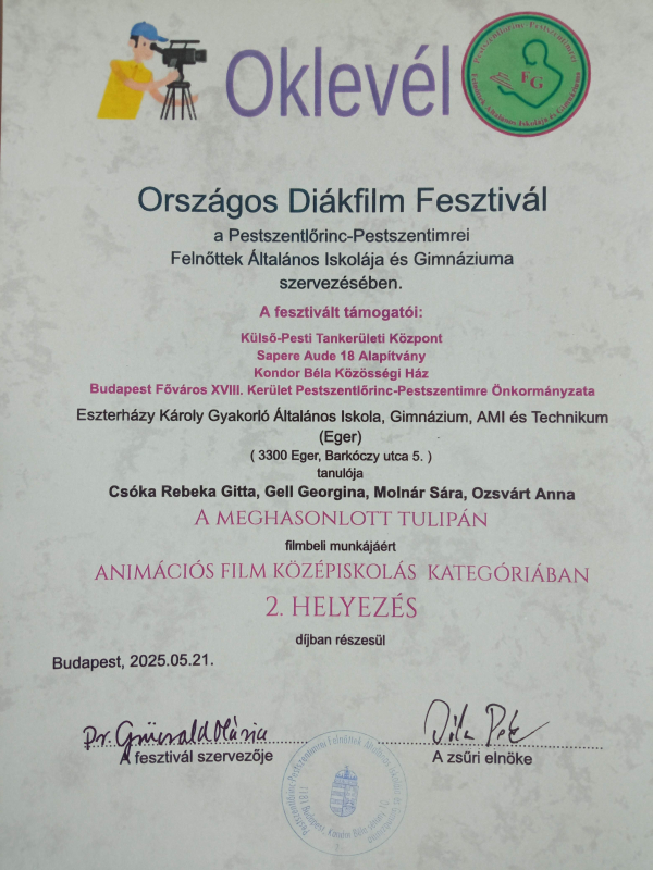  Művészeti technikumunk mozgóképeseinek sikere az Országos Diákfilm Fesztiválon