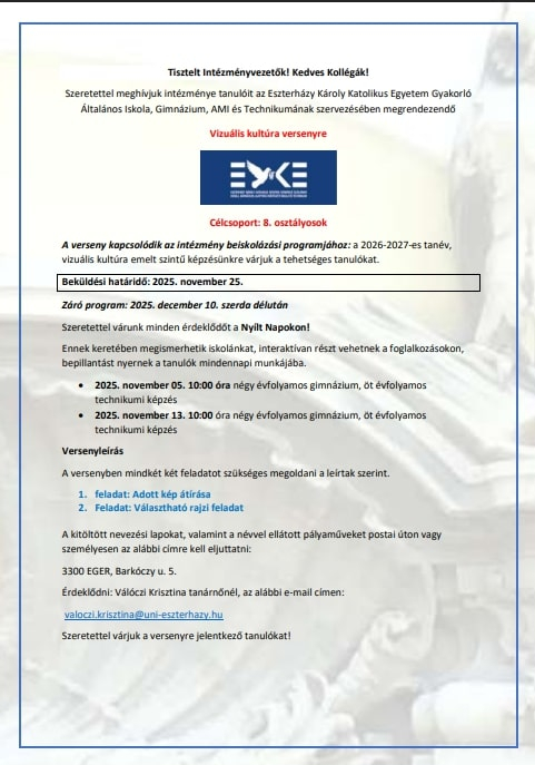 Vizuális verseny 2026-2027-es tanévre!