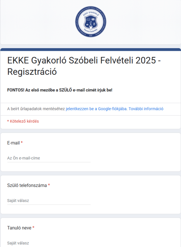 Szóbeli felvételi regisztráció