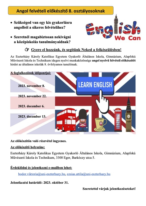 Angol felvételi előkészítő 8. osztályosoknak